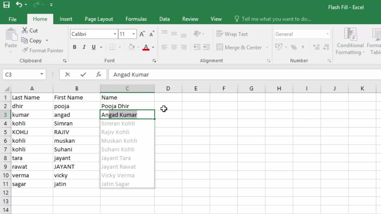 Flash Fill Examples In Excel